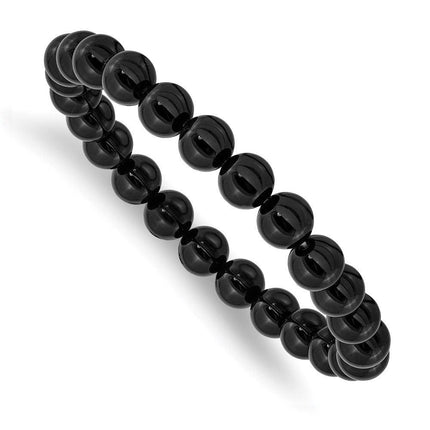 Black Agate Beaded Stretch Bracelet ,