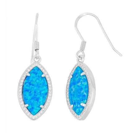 Sterling Silver Blue Inlay Opal Marquise Earrings ,