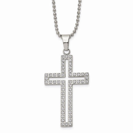 Stainless Steel Polished CZ Cross Necklace ,