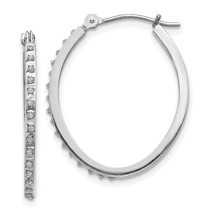 14k White Gold Diamond Fascination Oval Hinged Hoop Earrings ,