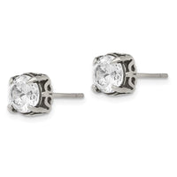 Stainless Steel Antiqued and Polished CZ Post Earrings ,