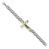 Stainless Steel Polished Yellow IP-plated Crucifix 8in Bracelet ,