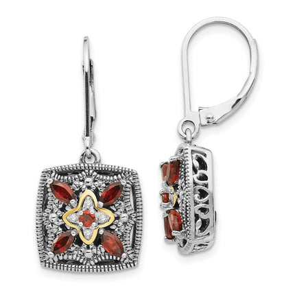 Sterling Silver w/14k Diamond & Garnet Earrings ,