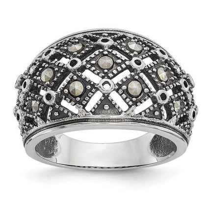 Stainless Steel Polished and Antiqued Marcasite Ring ,
