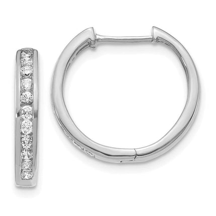 14k White Gold Diamond Hinged Hoop Earrings ,