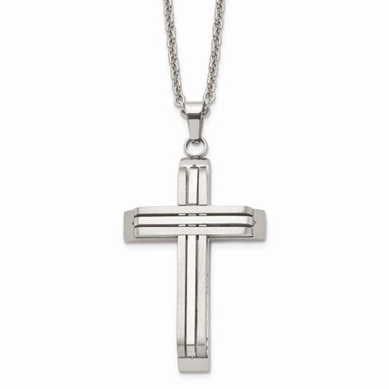 Stainless Steel Brushed and Polished Cross Necklace ,