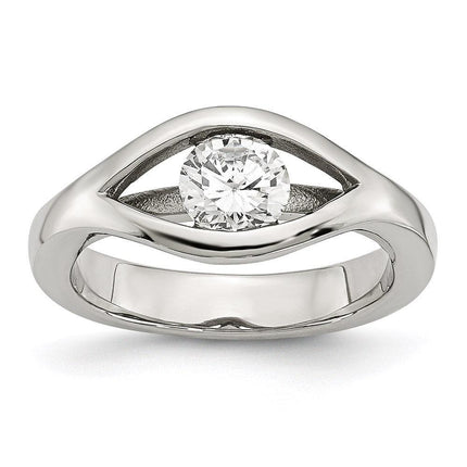 Stainless Steel Polished CZ Ring ,