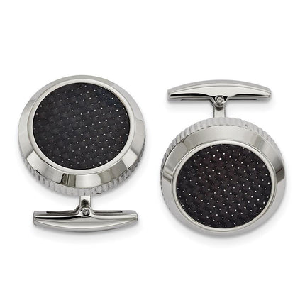 Stainless Steel Polished with Black Carbon Fiber Inlay Cufflinks ,