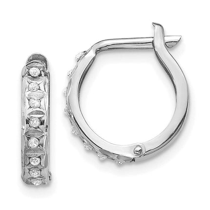 14k White Gold Diamond Fascination Round Hinged Hoop Earrings ,