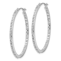 14k White Gold Diamond Fascination Round Hinged Hoop Earrings ,