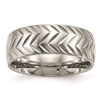 Stainless Steel Polished Diamond Cut Ring ,