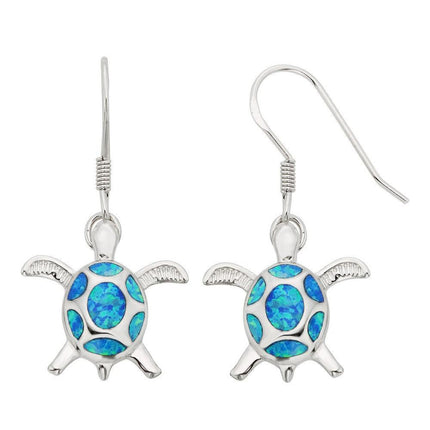 Sterling Silver Blue Inlay Opal Turtle Earrings ,
