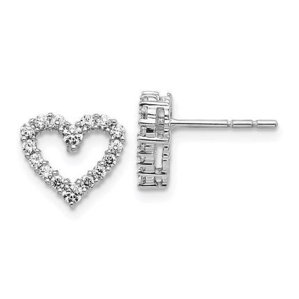 14k White Gold Diamond Heart Earrings ,