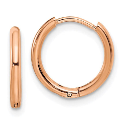 Stainless Steel Polished Rose IP-plated 1.6mm Hinged Hoop Earrings ,