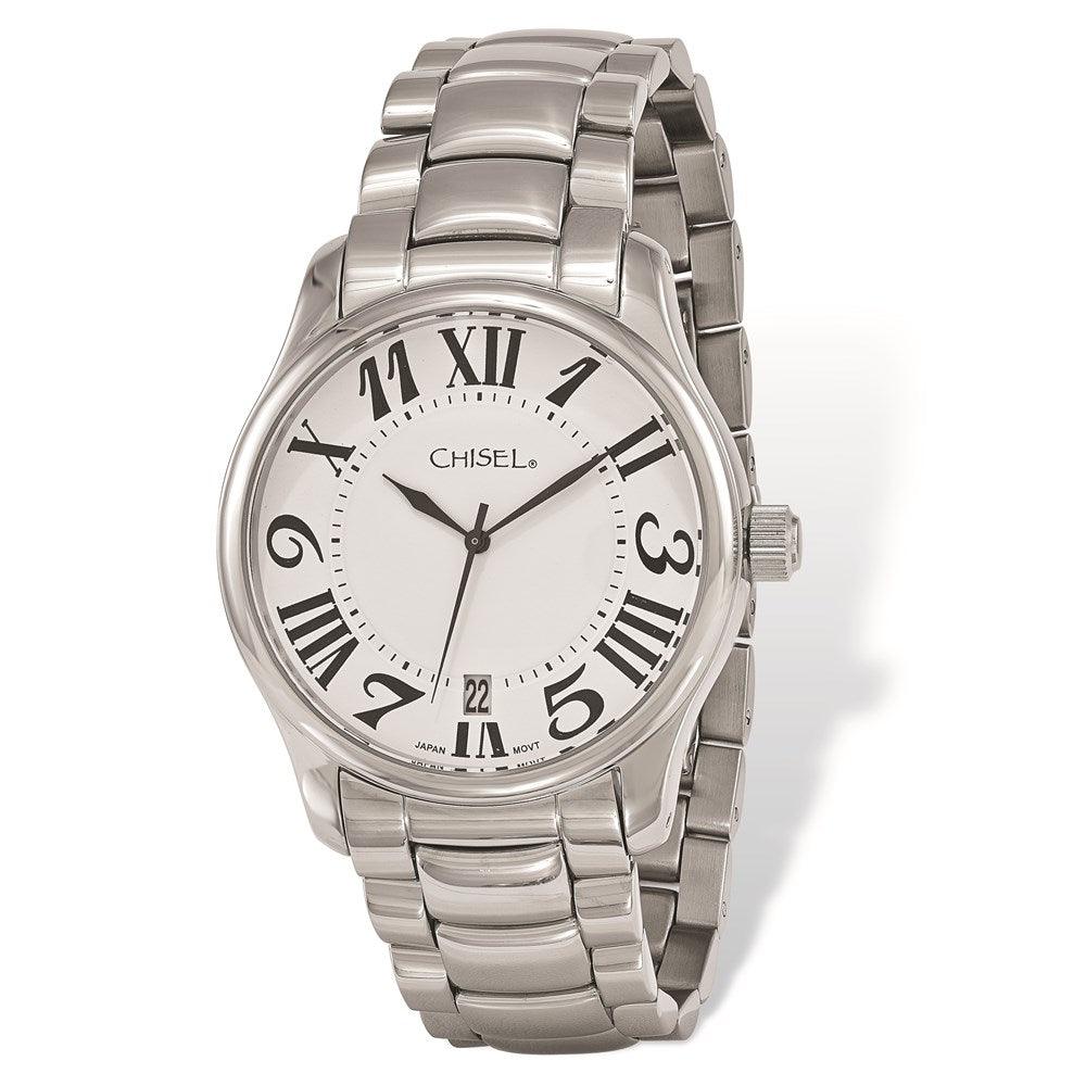 Mens Chisel Stainless Steel White Dial Watch display picture 1