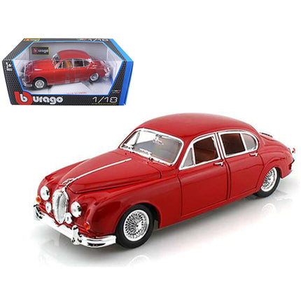 Bburago 1/18 Diecast Model Car - 1959 Jaguar Mark II Opening Doors Rubber Tires Red ,