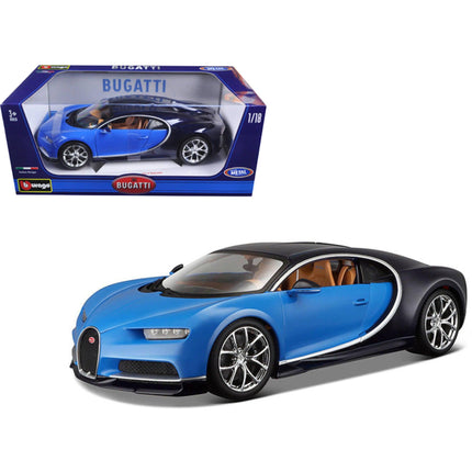Bburago 1/18 Diecast Model Car - 2016 Bugatti Chiron Opening Doors Rubber Tires Blue ,