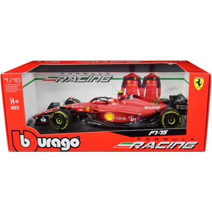 Bburago 1/18 Diecast Model Car - Ferrari F1-75 #55 Formula Racing, Red and Black ,