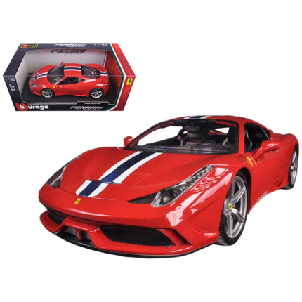 Bburago 1/18 Scale Diecast Car - Ferrari 458 Speciale Opening Doors Rubber Tires Red ,