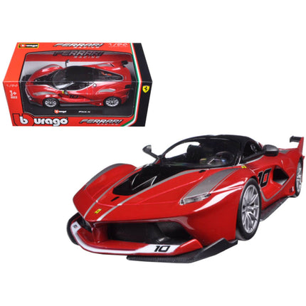 Bburago 1/24 Diecast Car - Ferrari Racing FXX-K #10 Detailed Exterior Rubber Tires Red ,