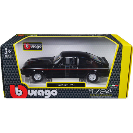 Bburago 1/24 Model Car - 1982 Ford Capri with Rubber Tires Black with Stripes ,