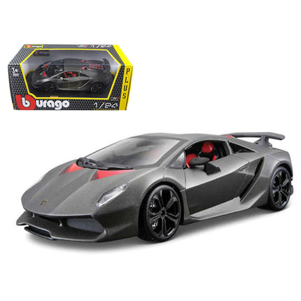 Bburago 1/24 Scale Diecast Car - Lamborghini Sesto Elemento Matt Grey Rubber Tires ,
