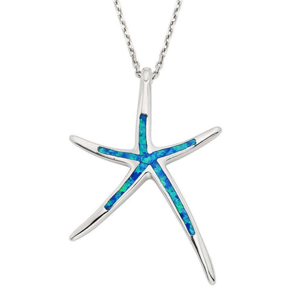 Sterling Silver Blue Inlay Opal Starfish Pendant ,