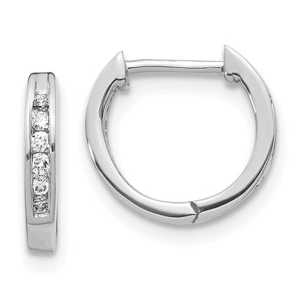14K White Gold Polished Diamond Hinged Hoop Earrings ,