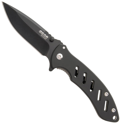 Bear & Son Knife - Brisk 1.0 Steel Handle Black Blade Folding, 3.25 inch | BS61511 ,