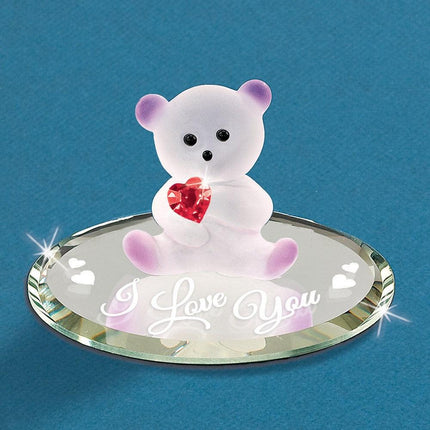 Bear W/Crystal Heart, I-L-U Glass Figurine ,
