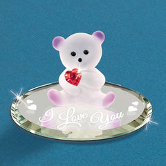Bear W/Crystal Heart, I-L-U Glass Figurine