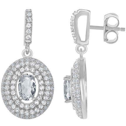 Women's Earrings - Silver Oval Shape with Broder White Topaz | BLD-6112 ,
