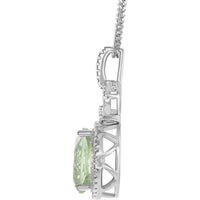 Women's Necklace - Green Amethyst Oval with White Topaz Border | BLK-7555 ,