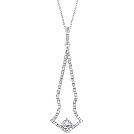 Women's Necklace - Sterling Silver Thin Long Open White Topaz | BLK-7534 ,