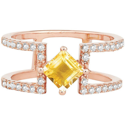 Women's Ring - Square Shape Citrine with White Topaz, Size 7 | BLW-1243-7 ,