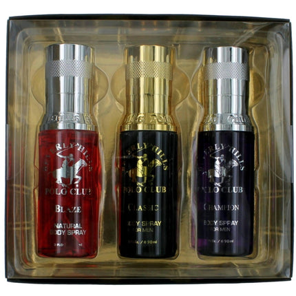 Beverly Hills Polo Club Men's Set - 3 oz Natural Body Spray Collection, 3 Piece ,