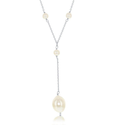 Sterling Silver Freshwater Pearl 'Y' Design Lariat Necklace ,