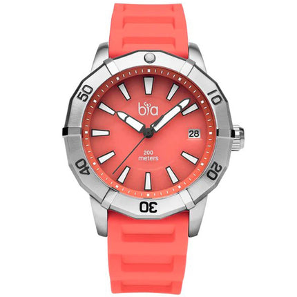 Bia Women's Watch - Rosie Rotating Bezel Date Display Pink Dial Rubber Strap | B2010 ,