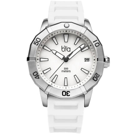 Bia Women's Watch - Rosie Rotating Bezel Date Display White Dial Rubber Strap | B2012 ,