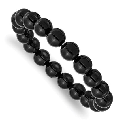 Black Agate Beaded Stretch Bracelet ,