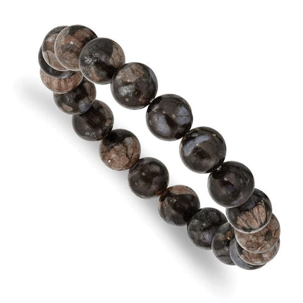 Black and Brown Agate Beaded Stretch Bracelet ,