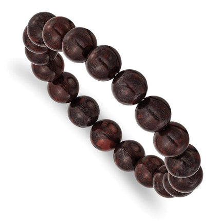 Black and Red Agate Beaded Stretch Bracelet ,