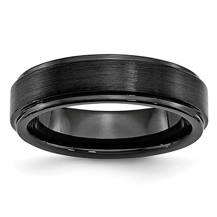 Black Ceramic Ridged Edge 6mm Brushed and Polished Band ,
