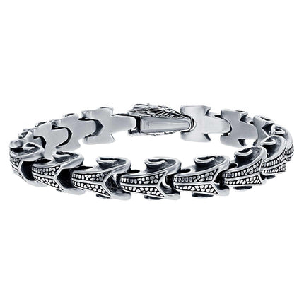 Men's Bracelet - Silver Stainless Steel Oxidized Dragon Design | ST-1618 ,