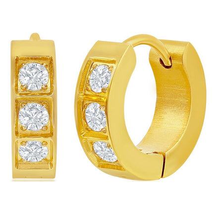 Women's Earrings - Gold Plated Stainless Steel 13mm Huggie Hoop CZ | SA-6075 ,