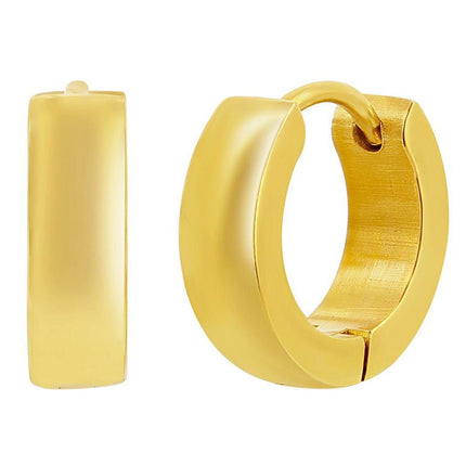 Women's Earrings - Gold Plated Steel 13mm Polished Huggie Hoop | SA-6082 ,