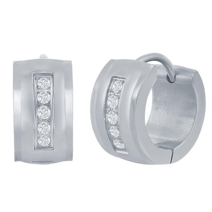 Women's Earrings - Stainless Steel 13x7mm CZ Huggie Hoop | SA-6086 ,