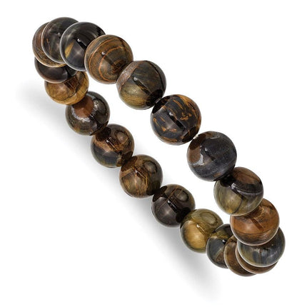 Blue and Yellow Tiger's Eye Agate Beaded Stretch Bracelet ,