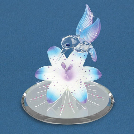Blue Hummingbird and Blue Lily w/ Base Glass Figurine ,