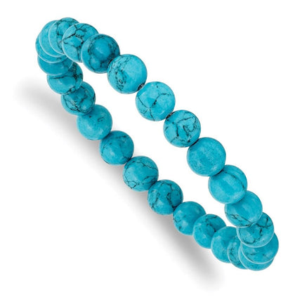 Blue Turquoise Agate Beaded Stretch Bracelet ,